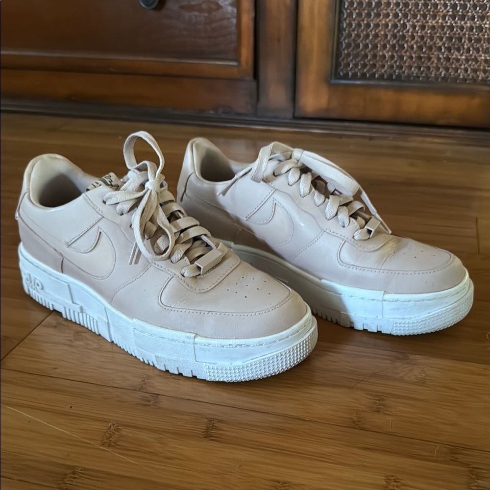 Beige Nike Air Force Ones